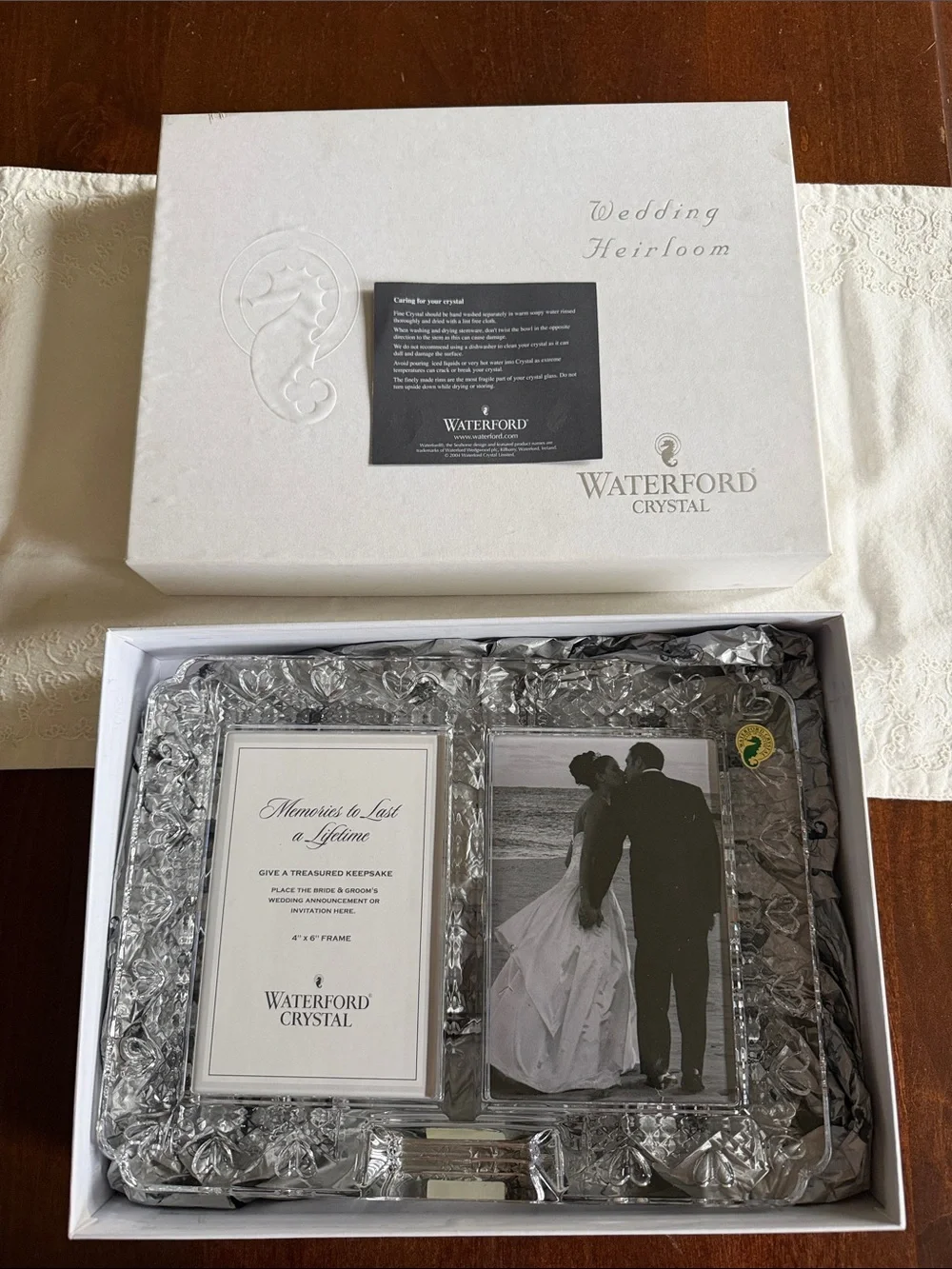 Waterford Crystal Clear Double Photo Frame with Cut-Crystal Border. Brand new.